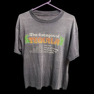 Vintage 1990s The 4 Stages of Tequila Funny Distressed T-Shirt L Gray Cotton